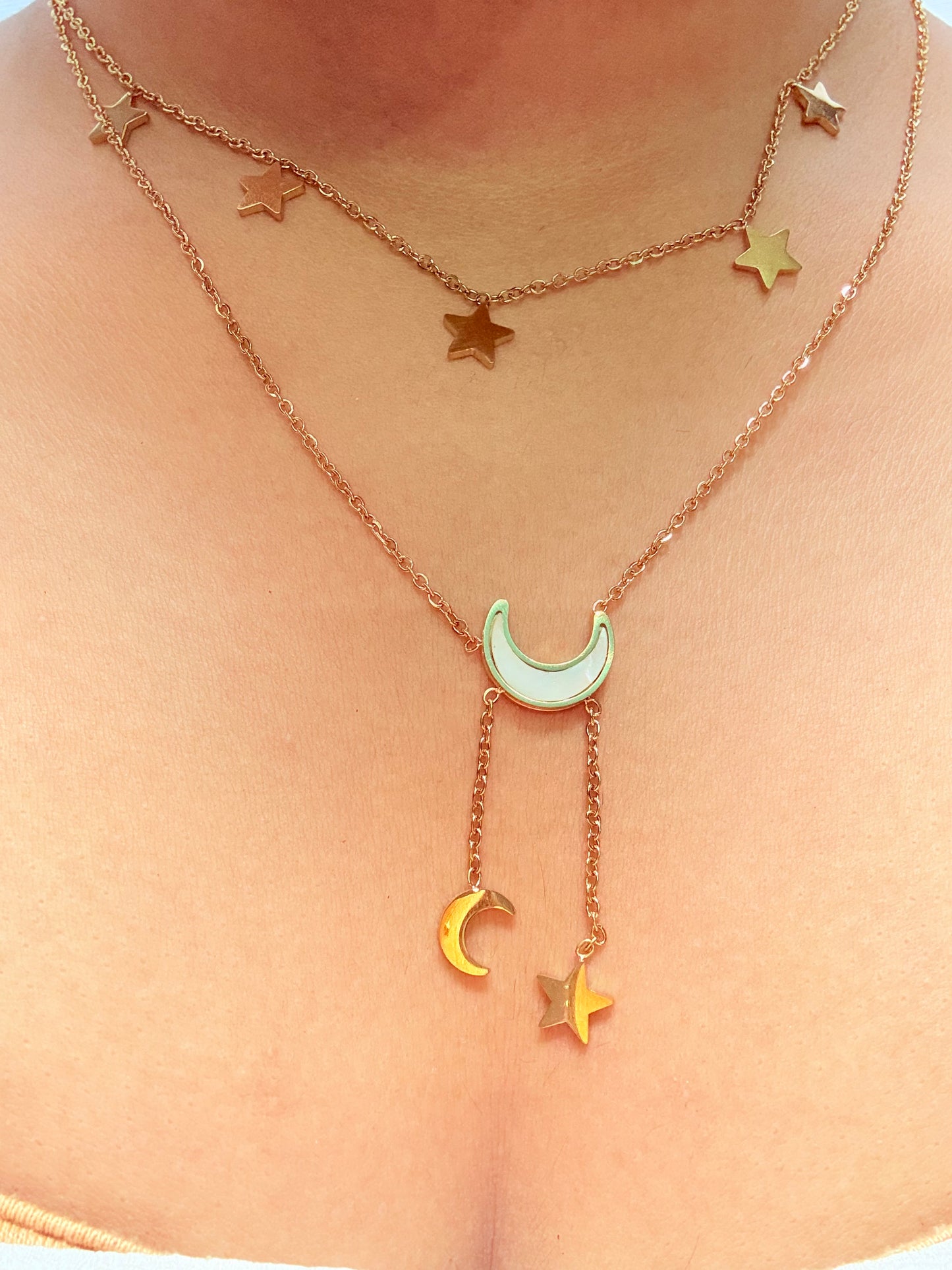 Stars and moon double layered pendant