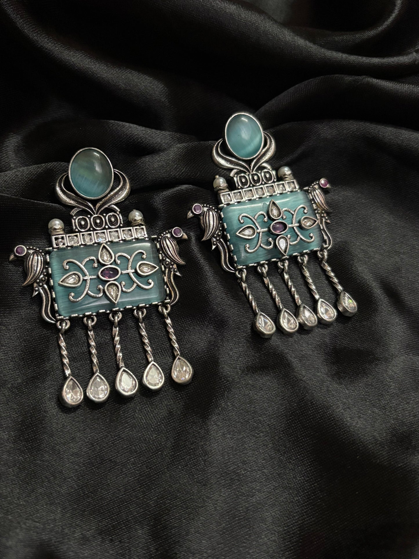 detailed boho silver hanging earring