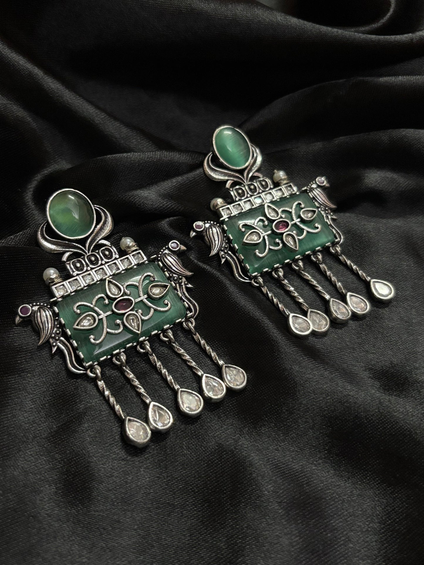 detailed boho silver hanging earring