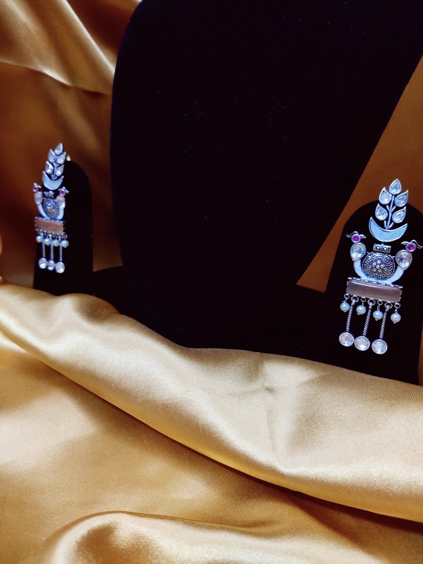 silver oxidised earring in pink
