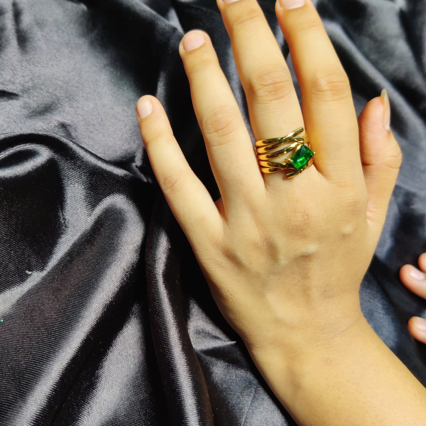 golden green stone ring