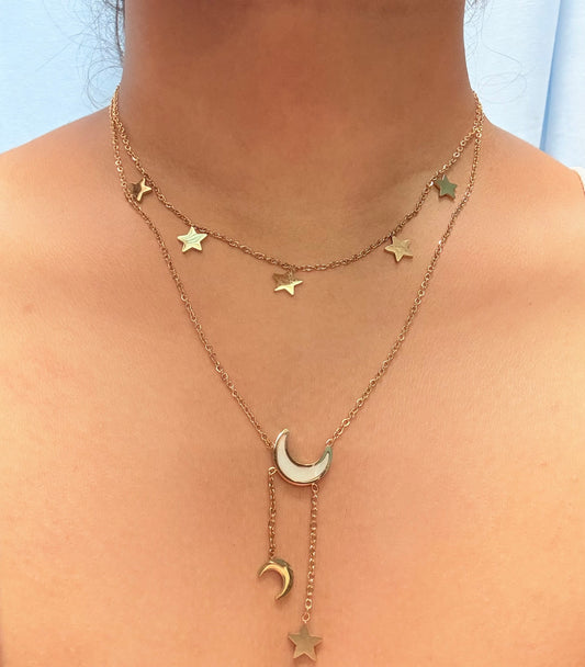 Stars and moon double layered pendant