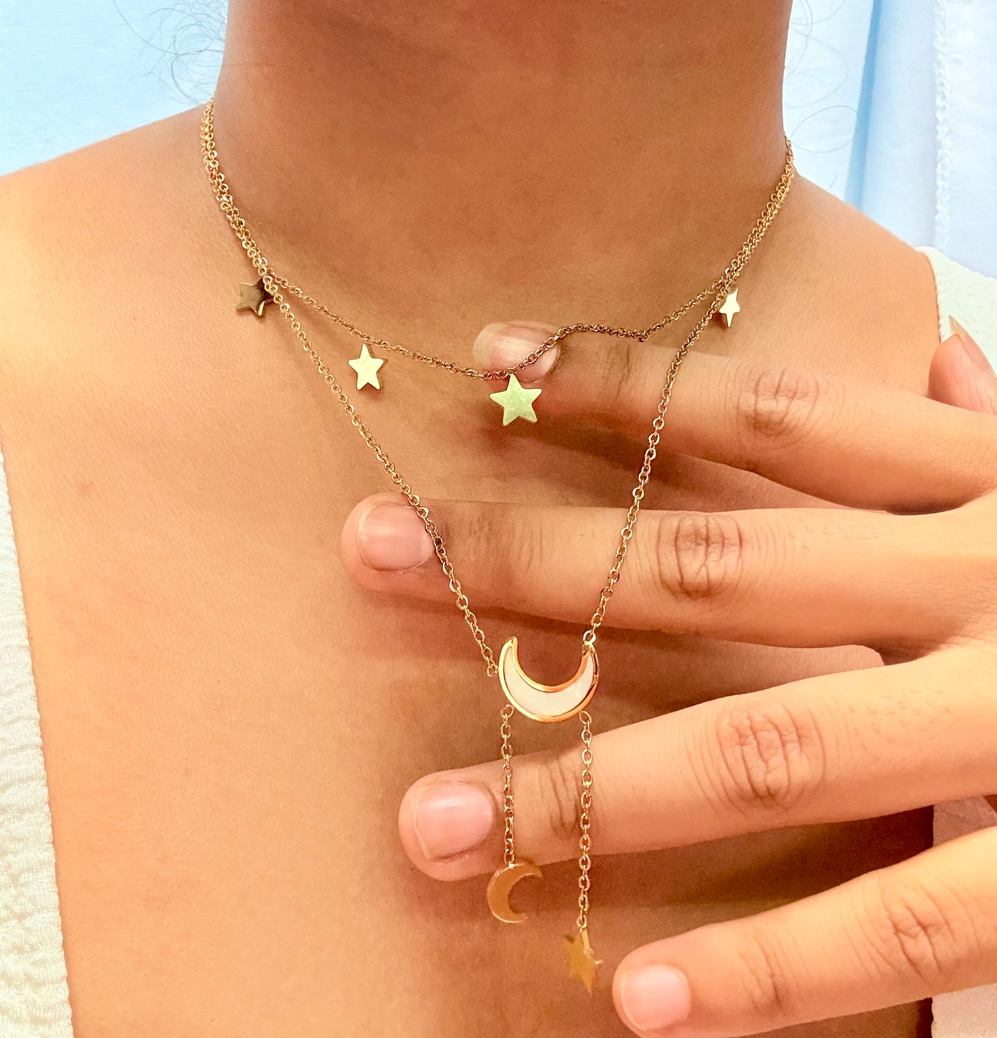 Stars and moon double layered pendant