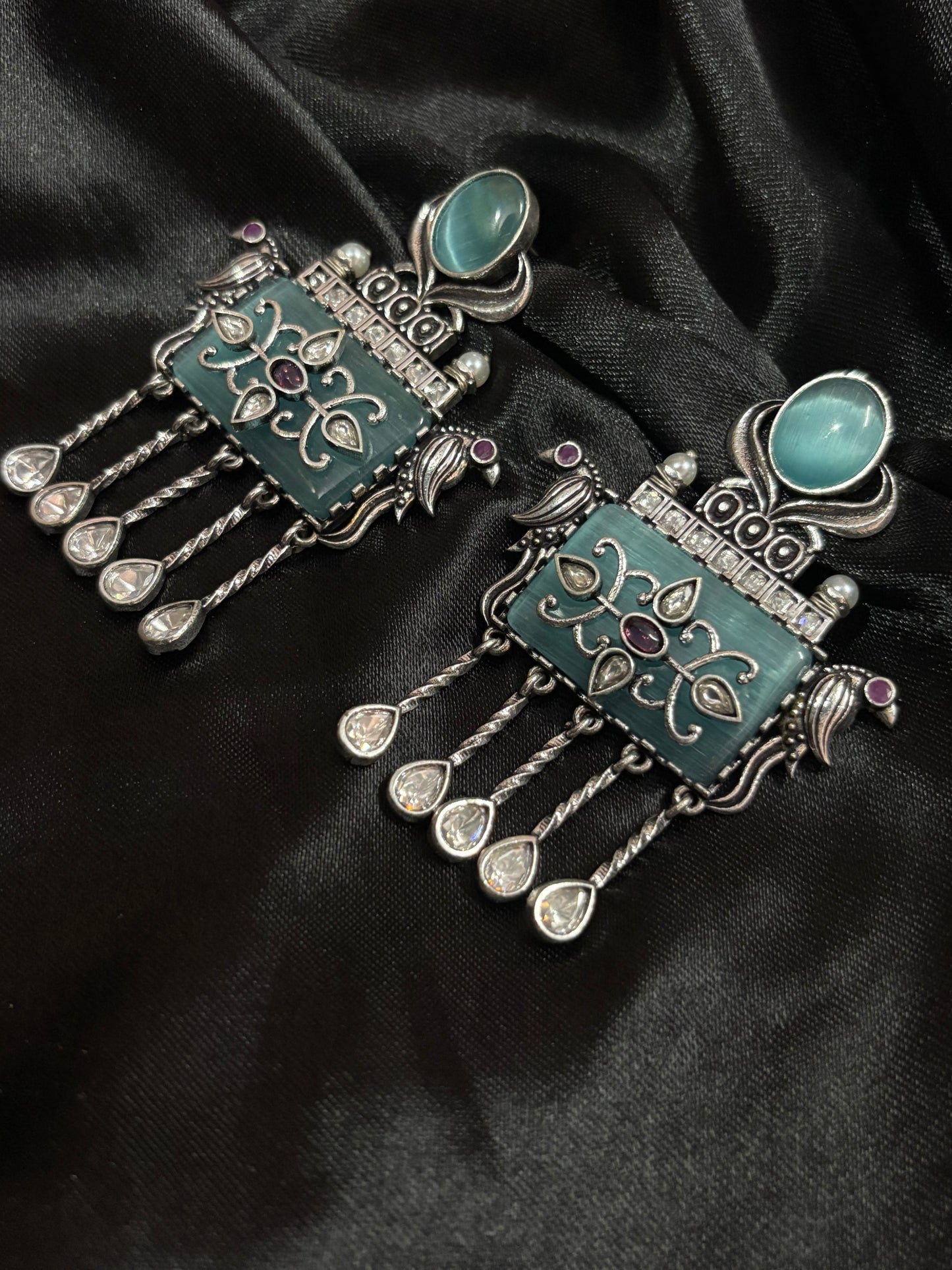 detailed boho silver hanging earring